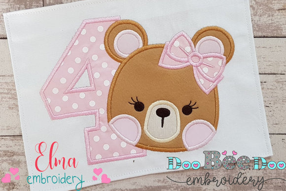 Teddy Bear Girl Number 4 Four 4th birthday - Applique