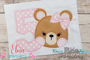 Teddy Bear Girl Number 5 Five 5th Birthday - Applique