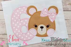 Teddy Bear Girl Number 6 Six 6th Birthday - Applique