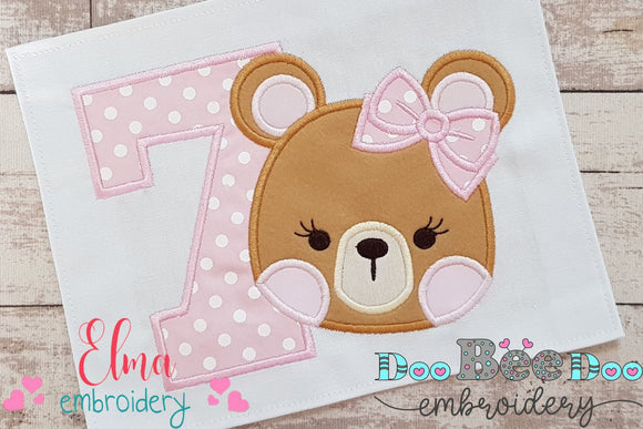 Teddy Bear Girl Number 7 Seven 7th Birthday - Applique