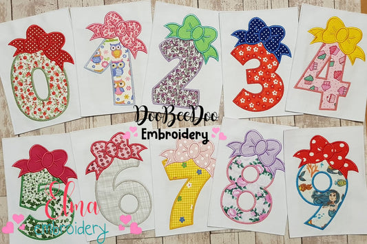 Big Bow Birthday Set Numbers 0-9 - Applique