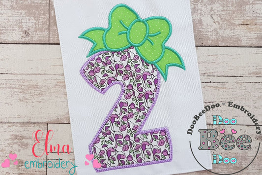 Big Bow Number 2 Two 2nd Birthday - Applique