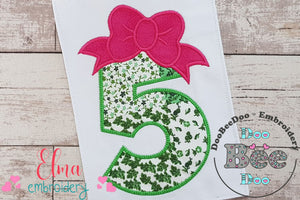 Big Bow Number 5 Five 5th Birthday - Applique