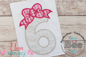 Big Bow Number 6 Six 6th Birthday - Applique