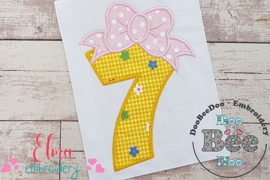 Big Bow Number 7 Seven 7th Birthday - Applique