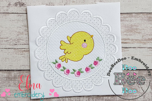 Cute Bird Lace Frame - Applique - Machine Embroidery Design