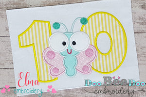 Butterfly Birthday Number Ten 10th Birthday - Applique