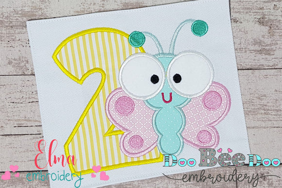 Butterfly Birthday Number Two 2nd Birthday - Applique