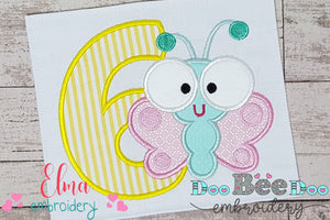 Butterfly Birthday Number Six 6th Birthday - Applique