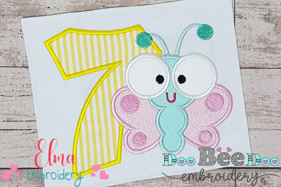 Butterfly Birthday Number Seven 7th Birthday - Applique