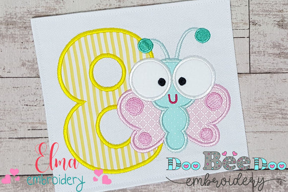 Butterfly Birthday Number Eight 8th Birthday - Applique