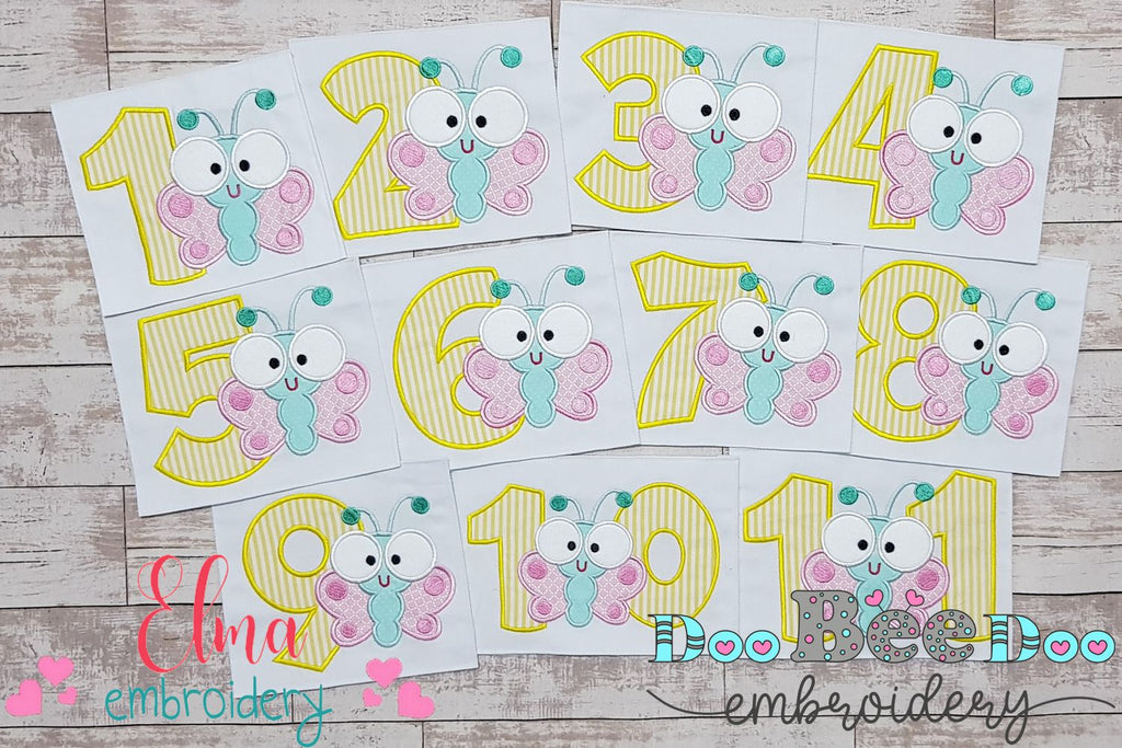 Butterfly Birthday Numbers 1-11 Baby Monthly Onesie - Applique