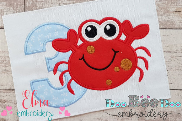 Crab Birthday Number 3 Three 3rd Birthday - Applique