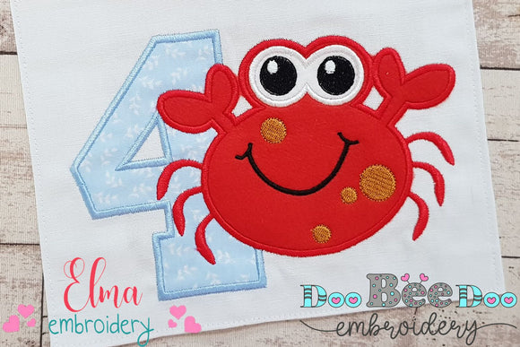 Crab Birthday Number 4 Four 4th birthday - Applique