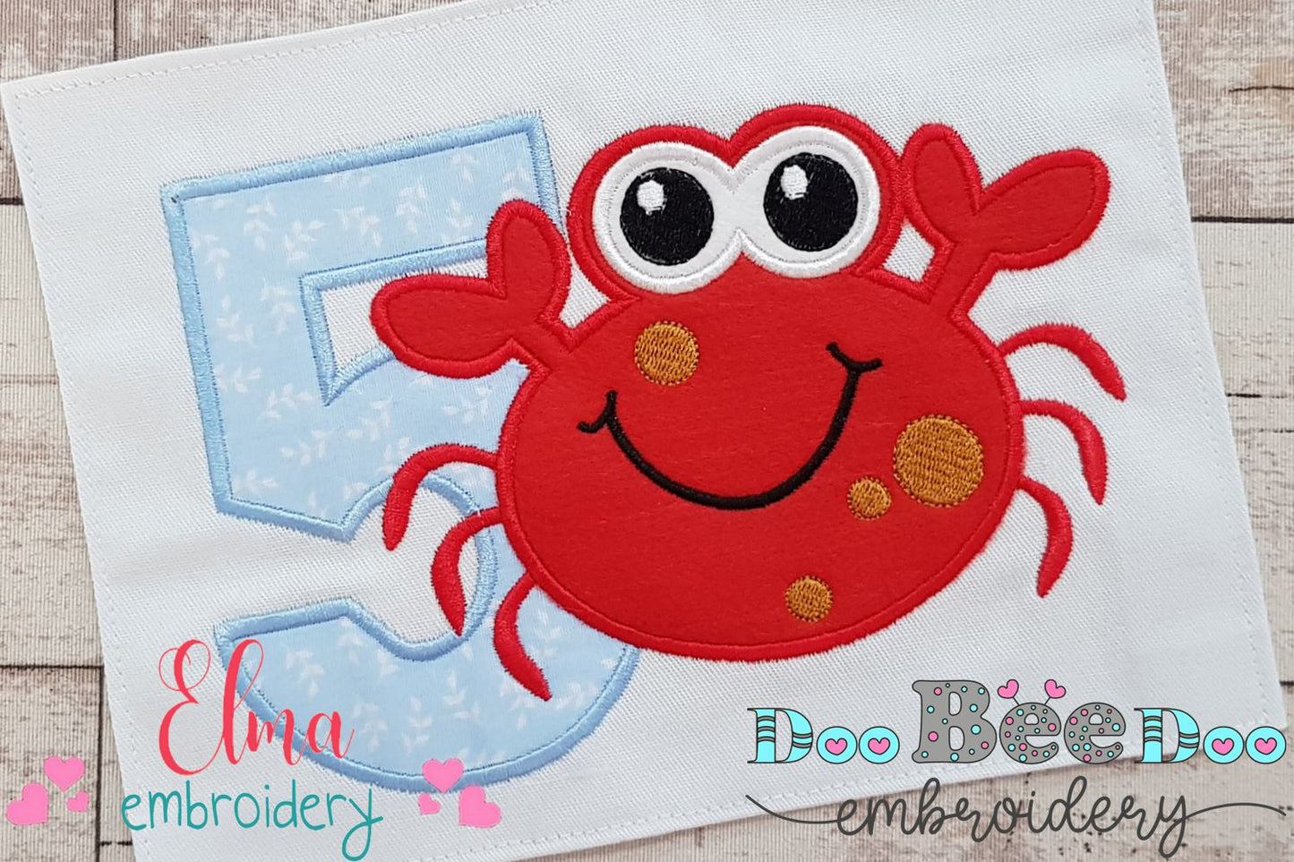 Crab Birthday Number 5 Five 5th Birthday - Applique