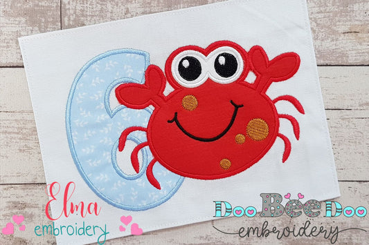 Crab Birthday Number 6 Six 6th Birthday - Applique