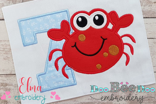 Crab Birthday Number 7 Seven 7th Birthday - Applique