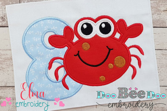 Crab Birthday Number 8 Eight 8th Birthday - Applique