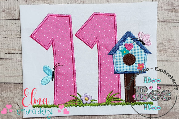 Bird House Number 11 Eleven 11th Birthday - Applique