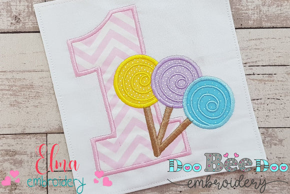 Lollipop Candy Number 1 One 1st Birthday - Applique