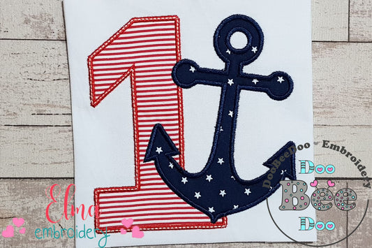 Nautical Anchor Number 1 One 1st Birthday - Applique