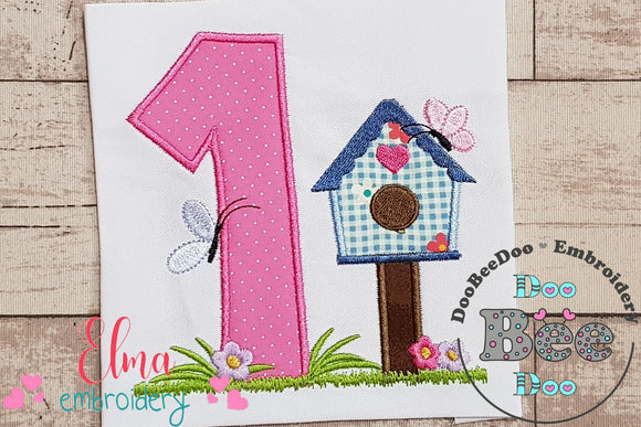 Bird House Number 1 One 1st Birthday - Applique