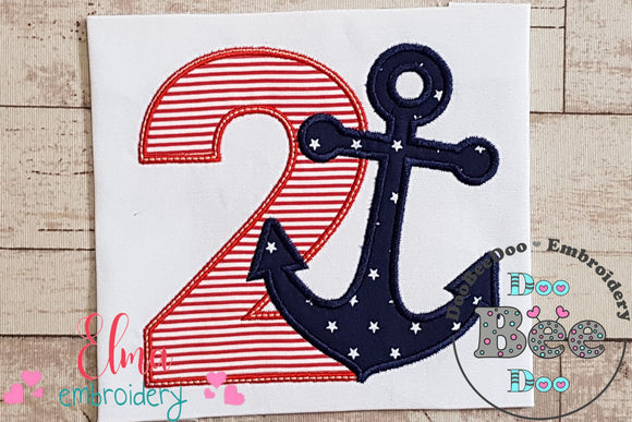 Nautical Anchor Number 2 Two 2nd Birthday - Applique