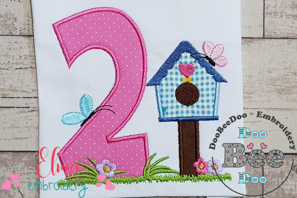 Bird House Number 2 Two 2nd Birthday - Applique