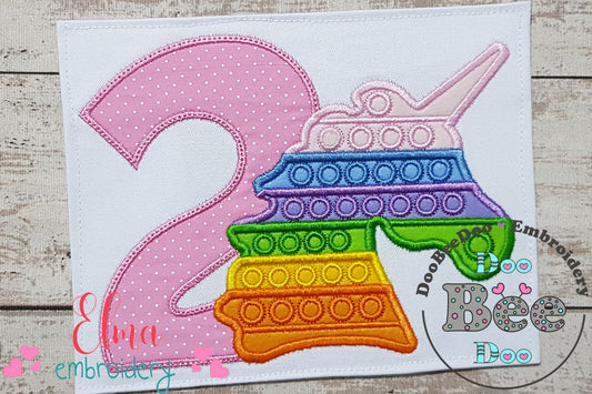 Unicorn Pop It Birthday Number Two 2nd Birthday - Applique