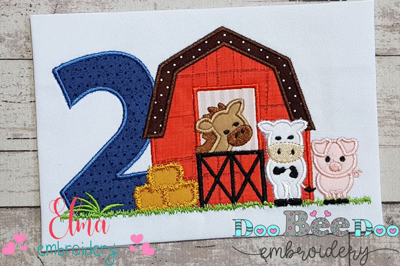 Barn 2nd Birthday Farm Animals Number 2 Two  - Applique