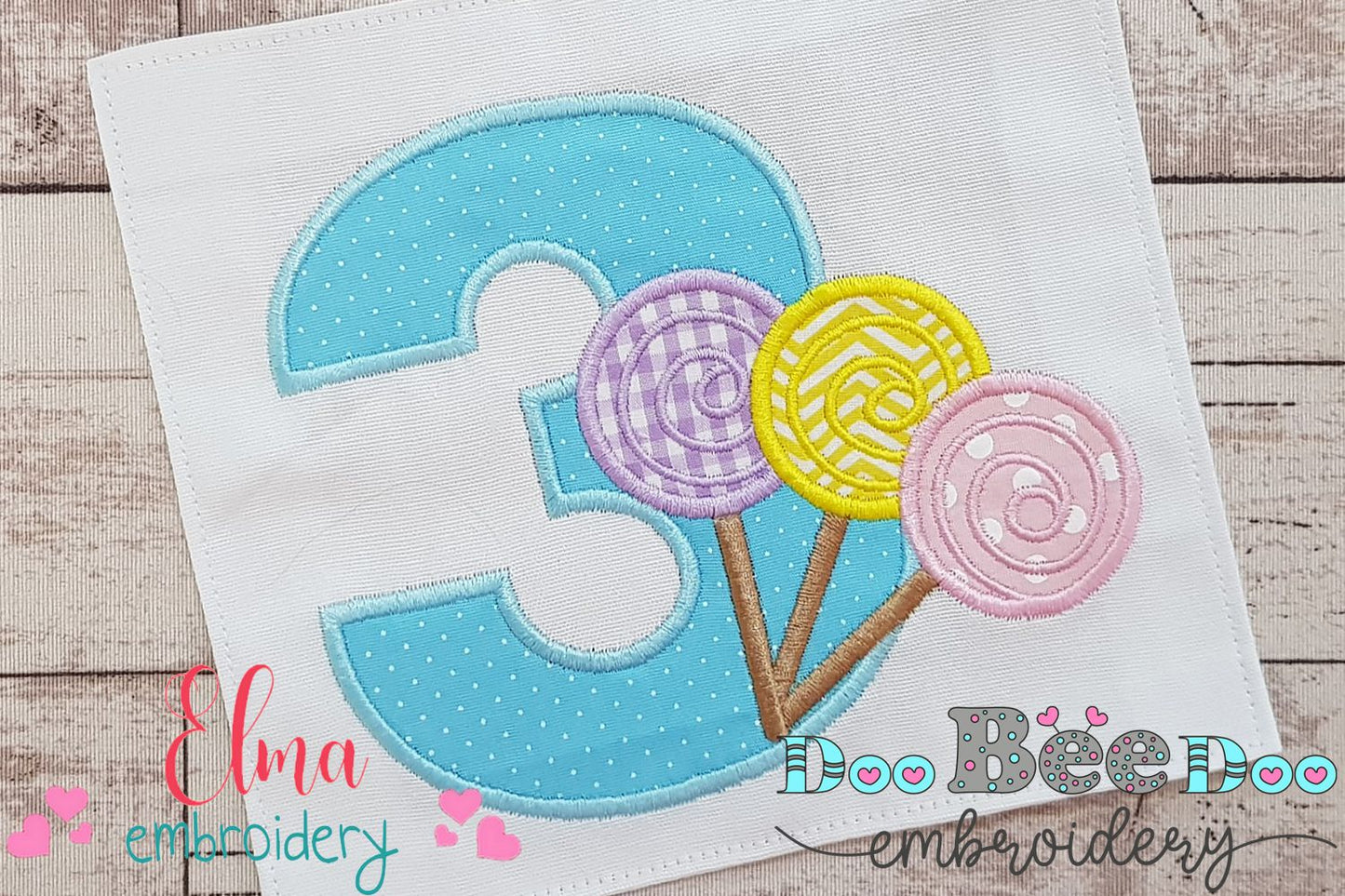 Lollipop Candy Number 3 Three 3rd Birthday - Applique