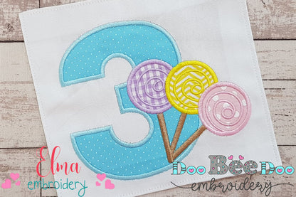 Lollipop Candy Number 3 Three 3rd Birthday - Applique