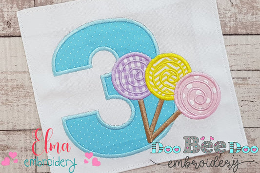 Lollipop Candy Number 3 Three 3rd Birthday - Applique
