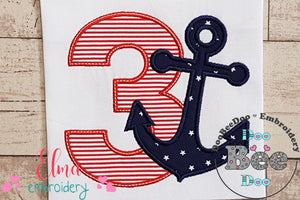 Nautical Anchor Number 3 Three 3rd Birthday - Applique