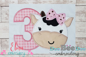 Cow Girl Birthday Number 3 Three 3rd Birthday - Applique