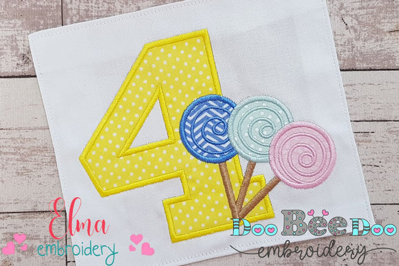 Lollipop Candy Number 4 Four 4th birthday - Applique