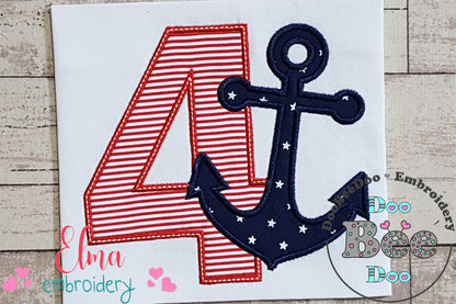 Nautical Anchor Number 4 Four 4th Birthday - Applique
