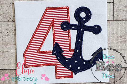 Nautical Anchor Number 4 Four 4th Birthday - Applique