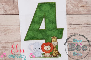 Safari Number Four 4th Birthday - Applique