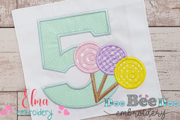 Lollipop Candy Number 5 Five 5th Birthday - Applique