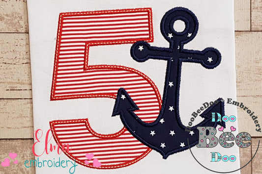Nautical Anchor Number 6 Six 6th Birthday - Applique