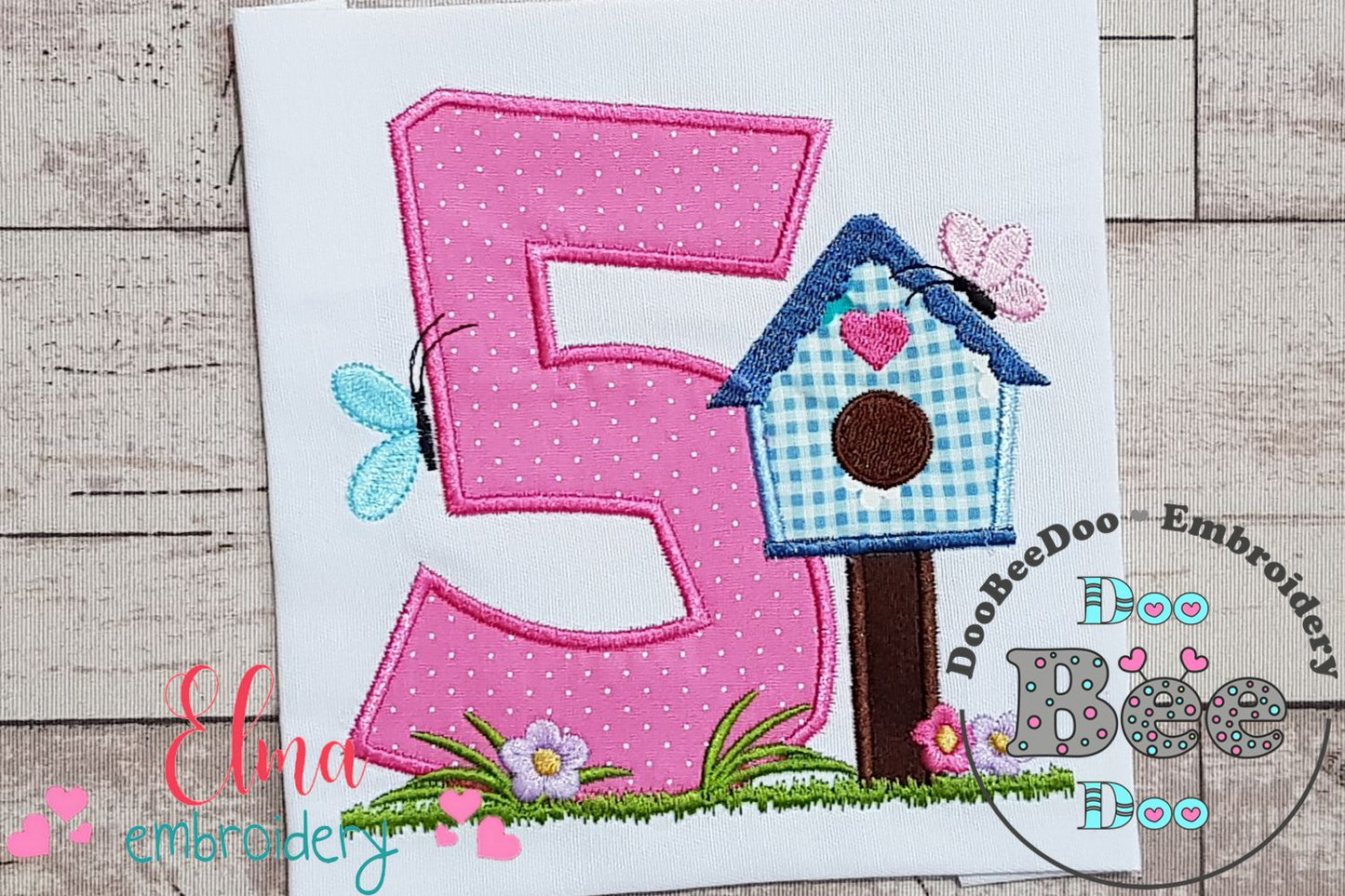 Bird House Number 5 Five 5th Birthday - Applique