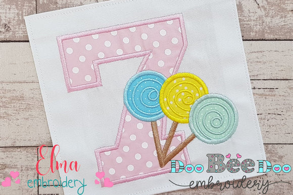 Lollipop Candy Number 7 Seven 7th Birthday - Applique