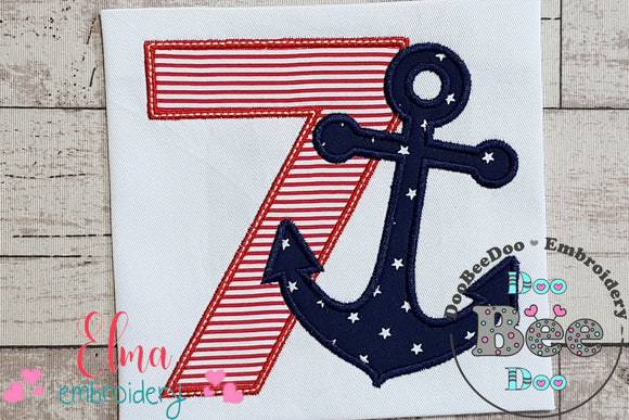 Nautical Anchor Number 7 Seven 7th Birthday - Applique