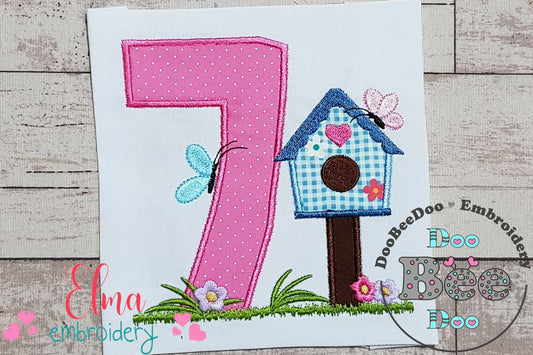 Bird House Number 7 Seven 7th Birthday - Applique