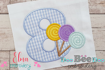 Lollipop Candy Number 8 Eight 8th Birthday - Applique