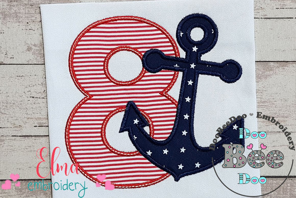Nautical Anchor Number 8 Eight 8th Birthday - Applique
