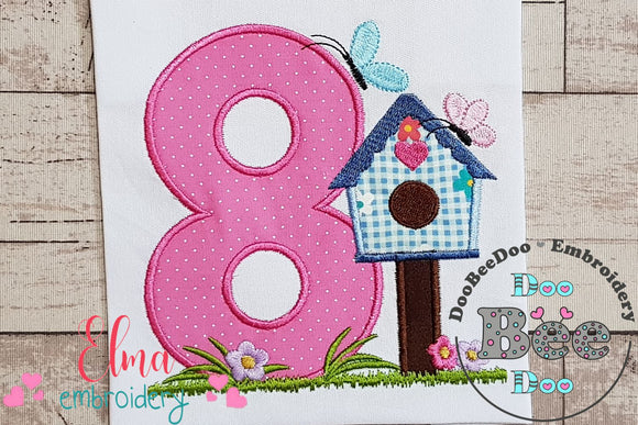 Bird House Number 8 Eight 8th Birthday - Applique