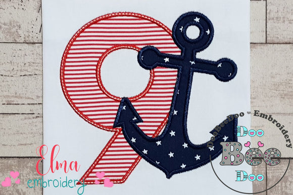 Nautical Anchor Number 9 Nine 9th Birthday - Applique