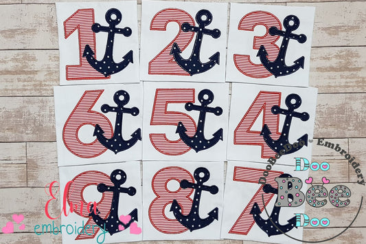Nautical Anchor Birthday Set Numbers 1-9 - Applique